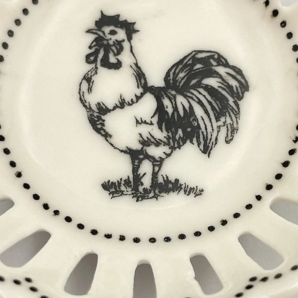 Sadek Barnyard Toile Farm Rooster Pierced Dish 2 13/16